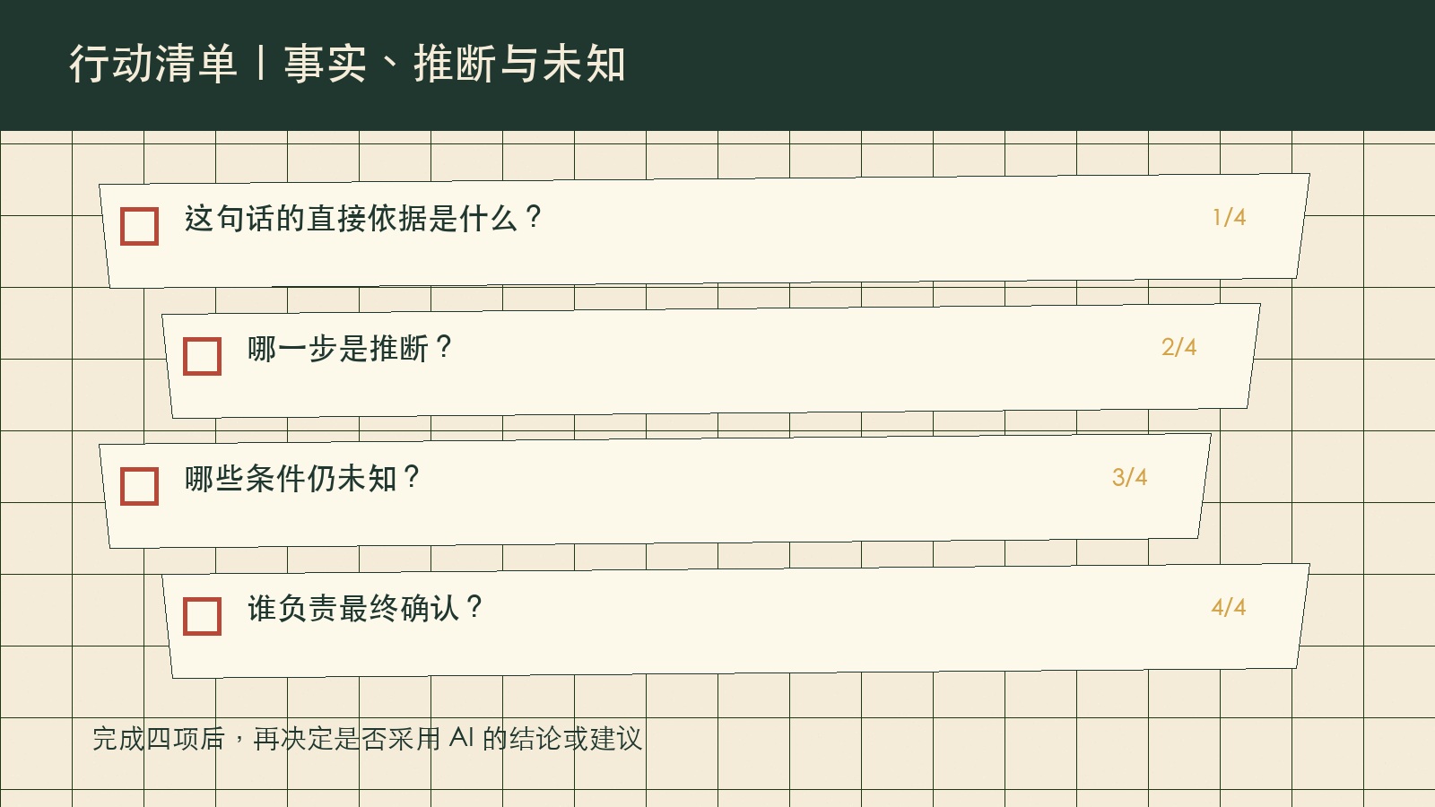 事实、推断与未知的四项行动清单