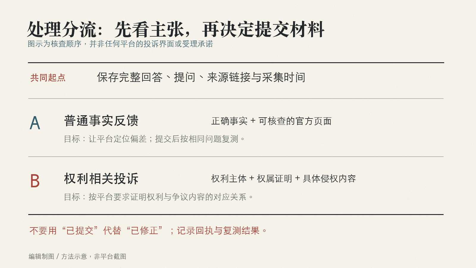 普通事实反馈和权利投诉两种路径所需材料的文字对照
