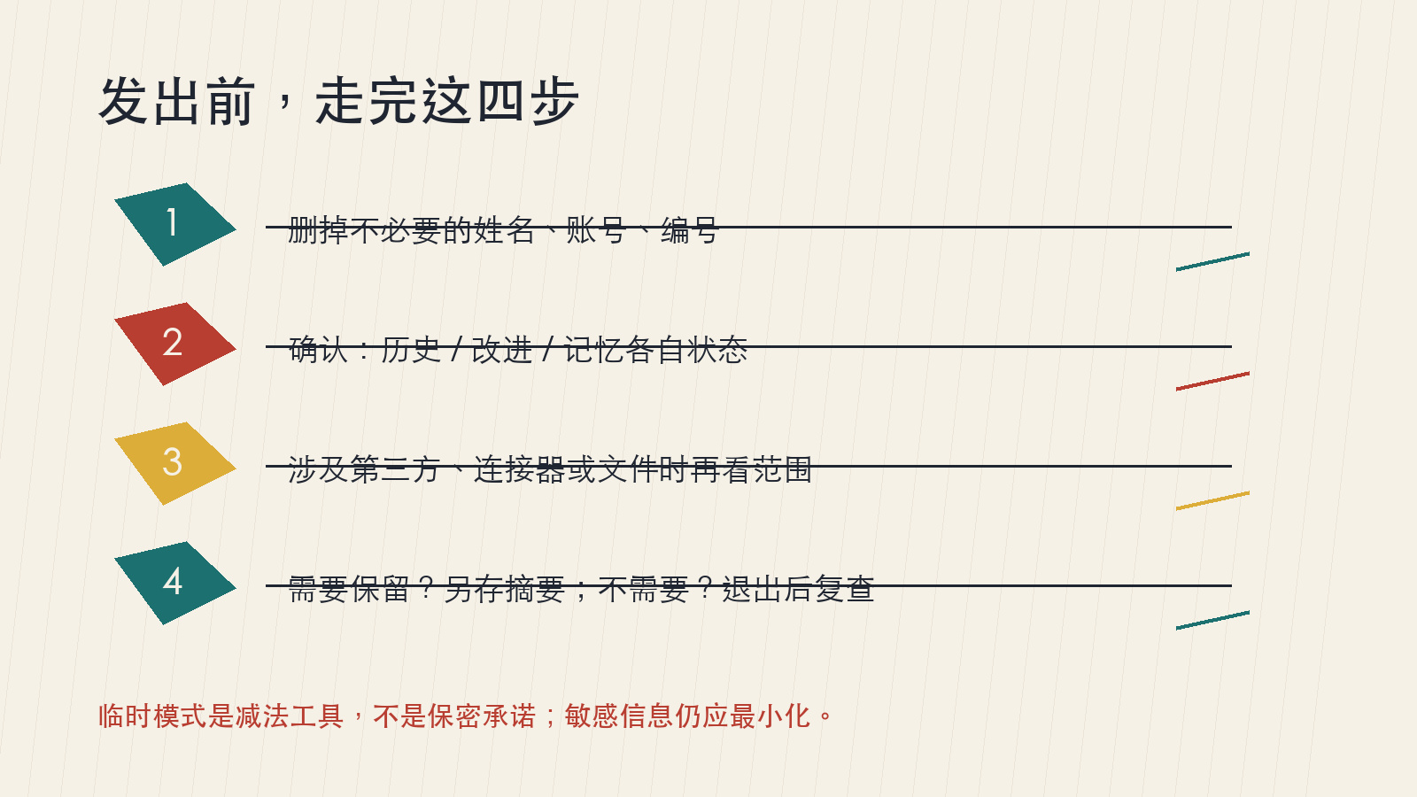从删减身份信息到复查保存状态的四步临时聊天使用路线